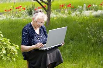 senior computer and garden